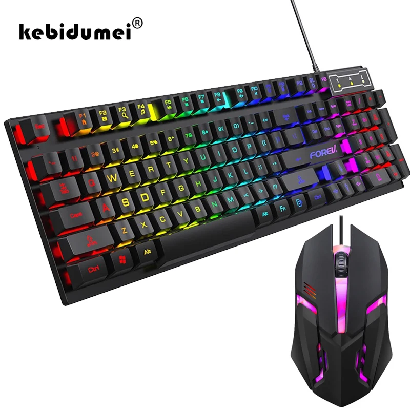 Keyboard Mouse Bundle Gaming - Teclado mecânico retroiluminado com 104 teclas,