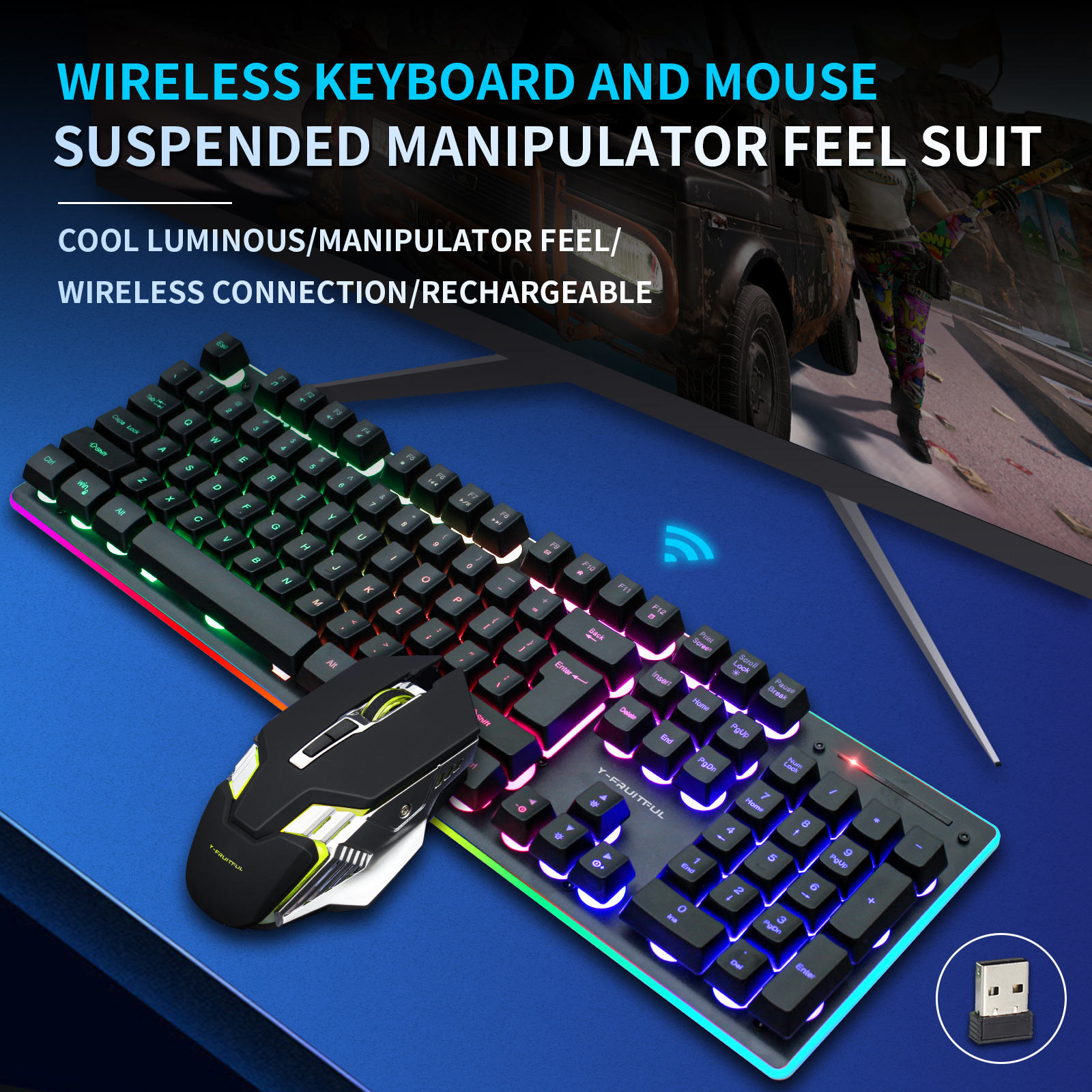 104 teclas RGB computador sem  - Gaming Keyboard And Mouse Combo Wireless avaliação e preço