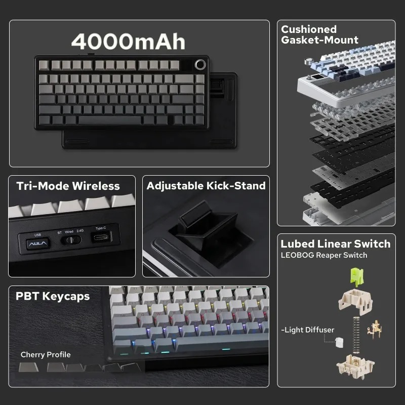 Teclado Mecânico AULA F75 Max, - Gaming Keyboard Mechanical avaliação e preço